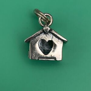 .925 Birdhouse Heart Sterling Silver Jewelry Charm #vintage